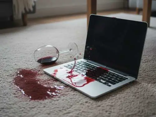 Betriebshaftpflicht für Catering / Partyservice schützt bei Sachschaden wie z.B. verschütteter Rotwein auf dem Laptop.